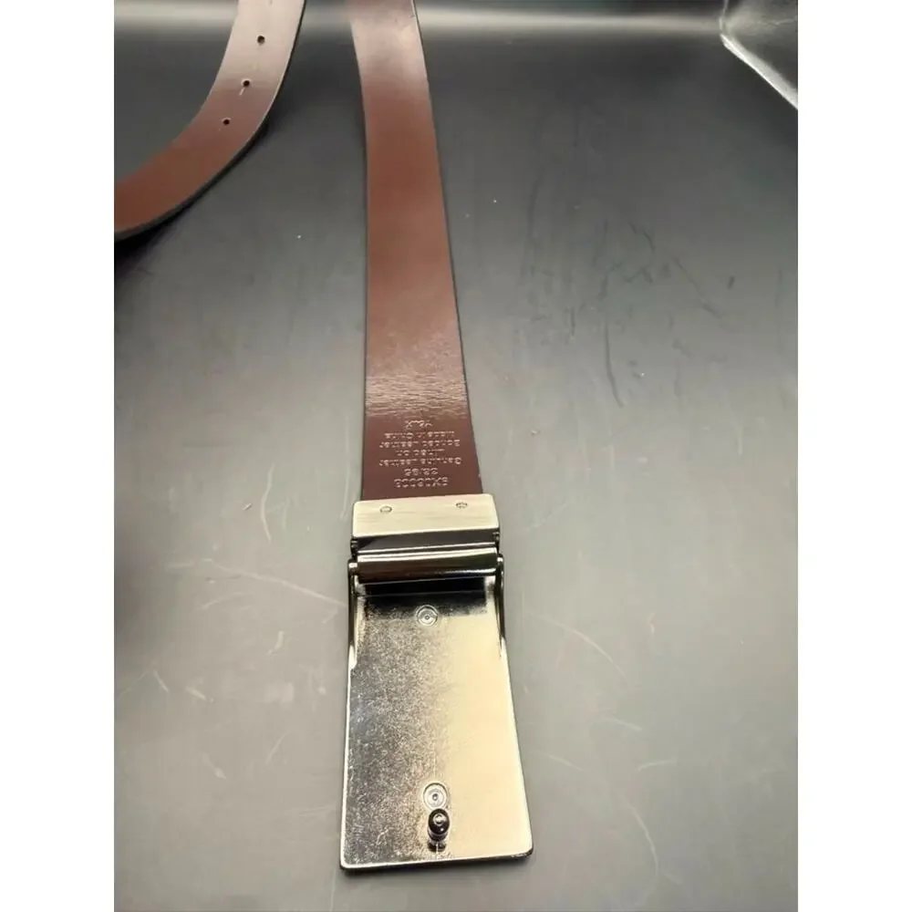Men's Genuine Leather Reversible Belt Black Brown Plaque Buckle Size 38/95